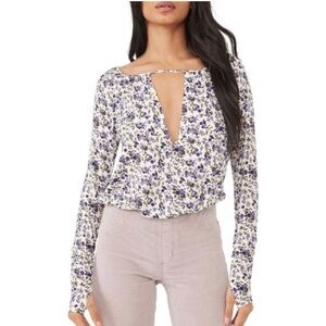 NWT Free People Intimately Kaya Floral Cut Out Body Suit in Ivory Combo, Size M